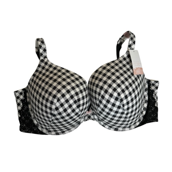 Cacique Boost Plunge Black and White Checkered Women's Bra Womens 46DDD New NWT - Picture 1 of 8